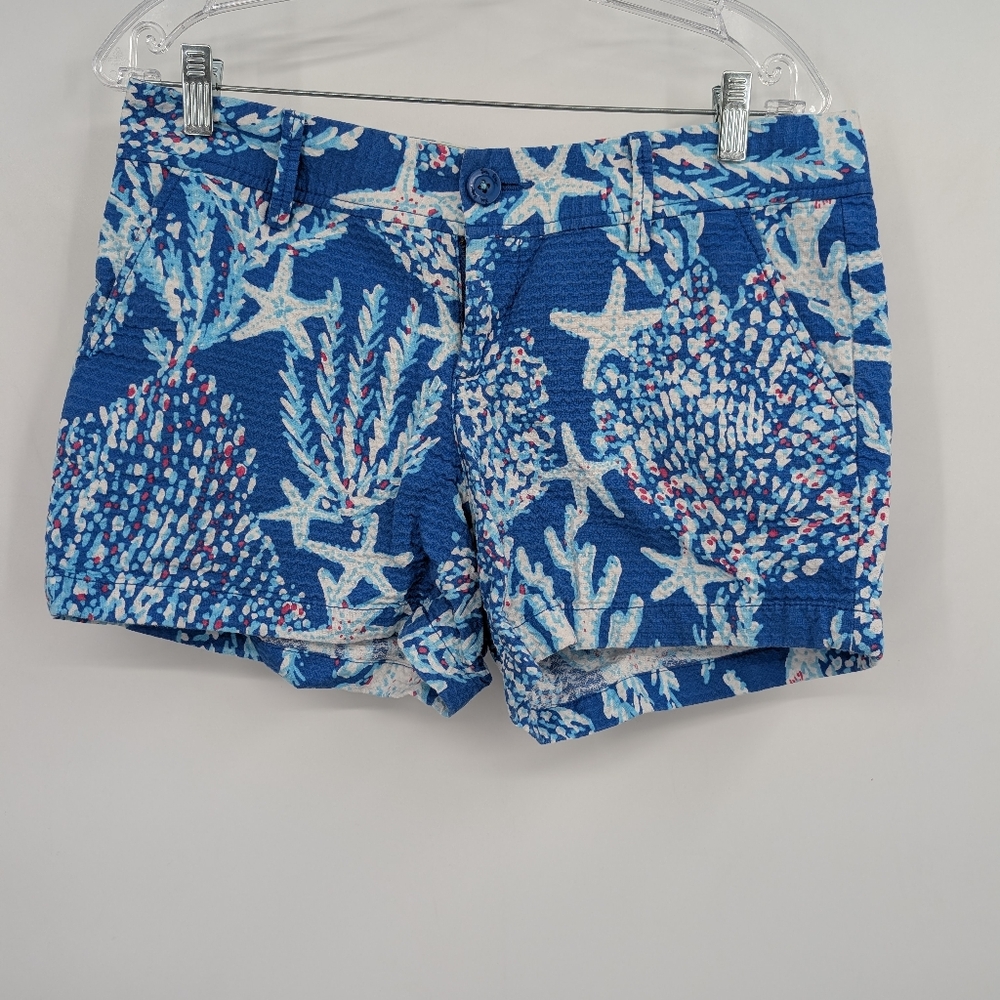 Lilly Pulitzer Textured Callahan 5" Shorts sz 10 Blue Good Reef Starfish